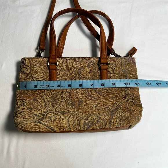 Fossil Chenille Tapestry Paisley Bag Boho Crossbody Top Handle Convertible Brown - Picture 6 of 15